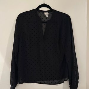 Black Sheer Polka Dot Black Blouse, size small